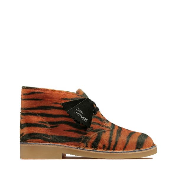 Clarks Girls Desert Boot Casual Shoes Tiger Print | CA-4816053